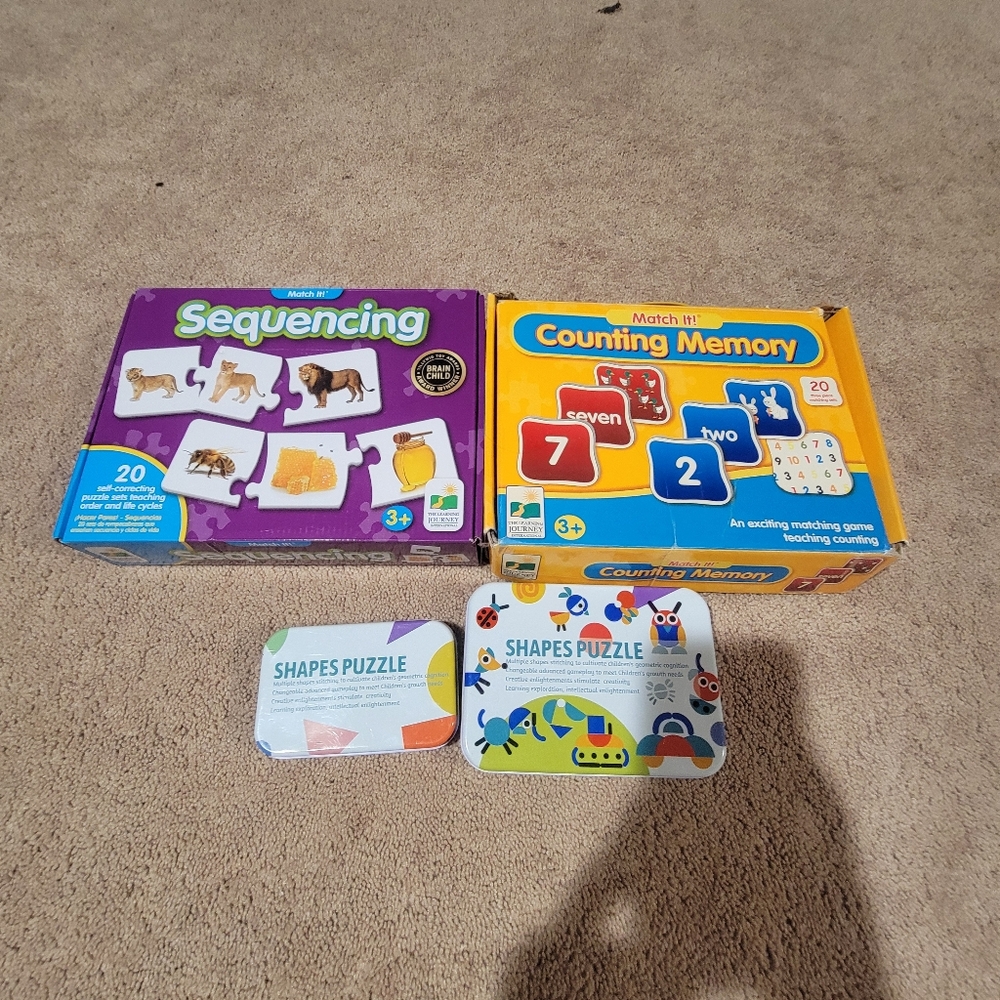 Educational Sequencing, Counting Memory card game , Shapes Puzzle